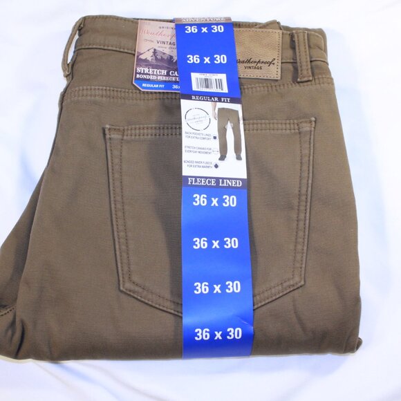 Weatherproof Vintage Reg Fit 36 x 30 Wheat Fleece Lined Stretch Canvas Pants - Picture 9 of 13